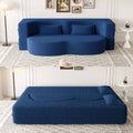 Full Size Boneless Couch Bed, 15" Convertible Folding Futon Sofa Bed with 2 Pillows, Teddy Fabric Foam Sleeper Couch, No Assembly, Blue