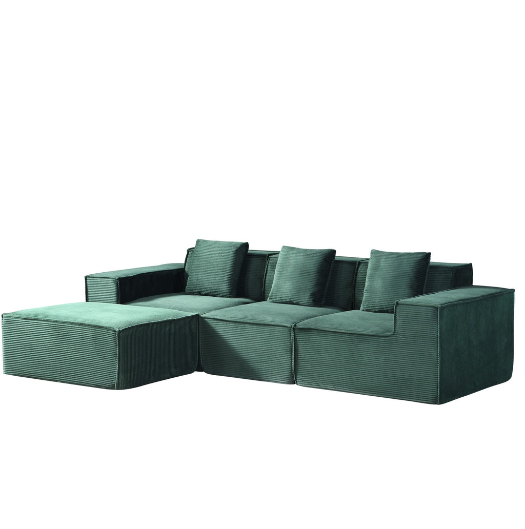 CozyForm Sectional Sofa, 4-Seat, Ottoman, Dark Green