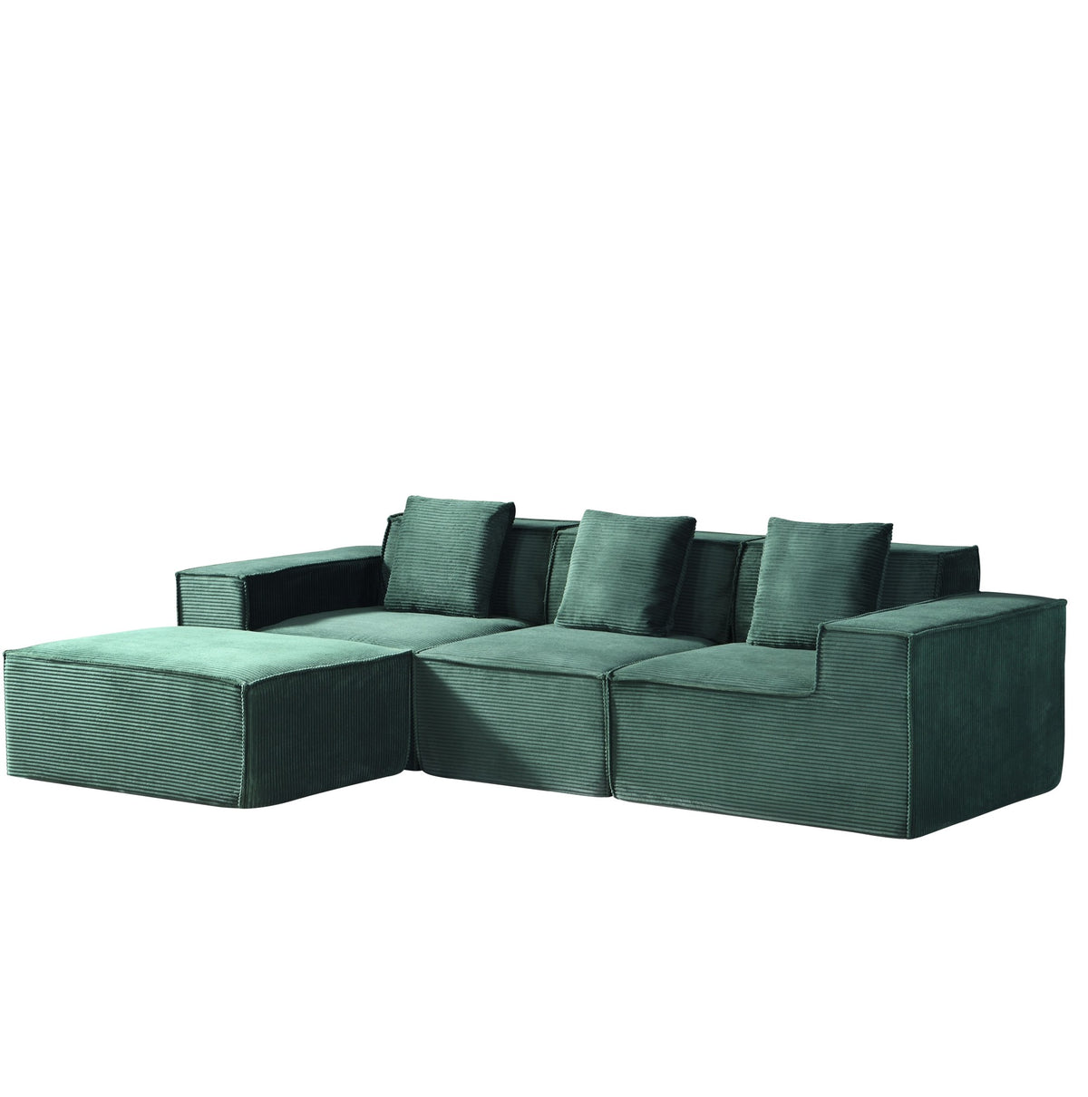 CozyForm Sectional Sofa, 4-Seat, Ottoman, Dark Green