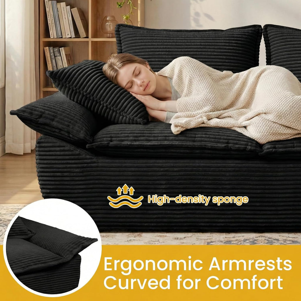 56" Boneless Loveseat, 2-Seater Black Boneless Sofa with Removable Cushions & 2 Pillows, Small Mini Couch Boneless Foam Sofa for Living Room, Apartments, & Office