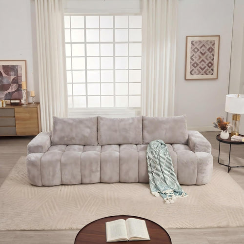 100 Inch Curved Cloud Sofa Couch in a Box for Living Room, Deep Seat Chenille Compressed Boneless Sectional Sofa with Throw Cushions, No Assembly Oversized Curved Sofa & Couches