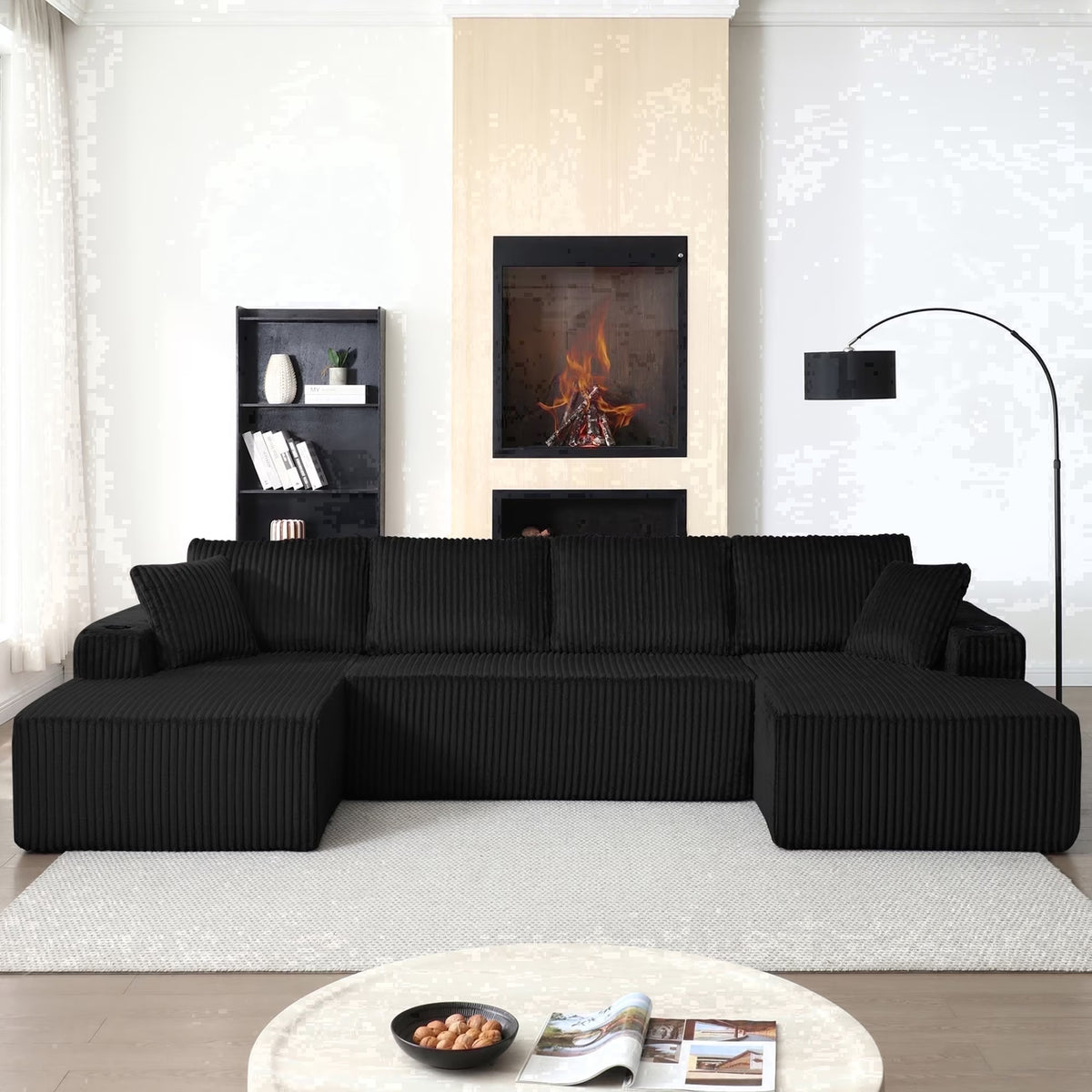 Summit U-Shaped Modular Sectional 124", 6-Seat, Black