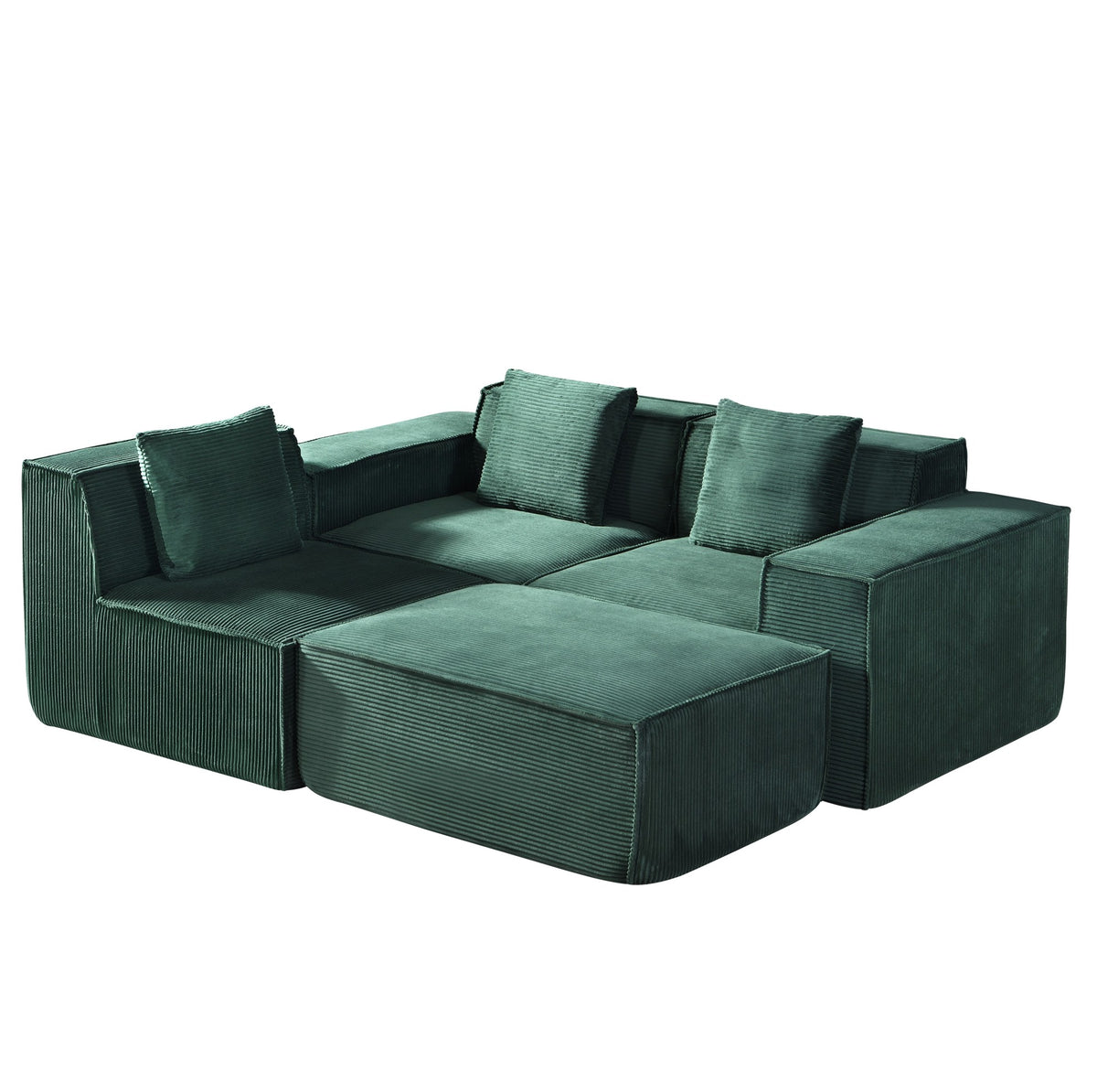 CozyForm Sectional Sofa, 4-Seat, Ottoman, Dark Green