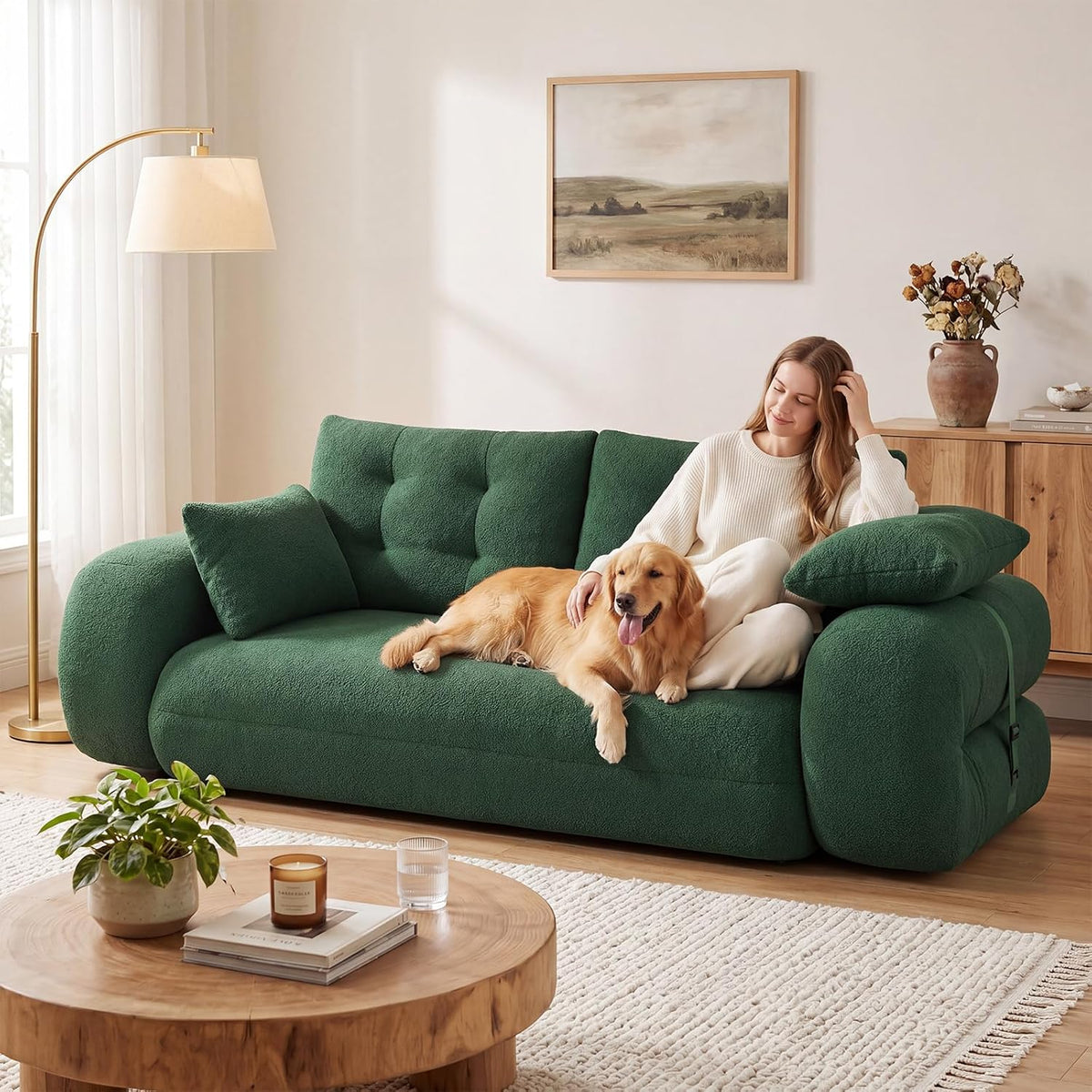 78.7 "Convertible Folding Sofa Bed, Human Dog Bed with 4 Pillows, Folding Floor Couch, Boneless Sofa in a Box for Living Room, Apartment, Guest Roomg (Green)