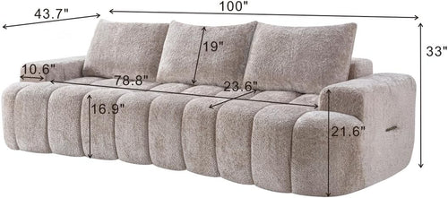 100 Inch Curved Cloud Sofa Couch in a Box for Living Room, Deep Seat Chenille Compressed Boneless Sectional Sofa with Throw Cushions, No Assembly Oversized Curved Sofa & Couches