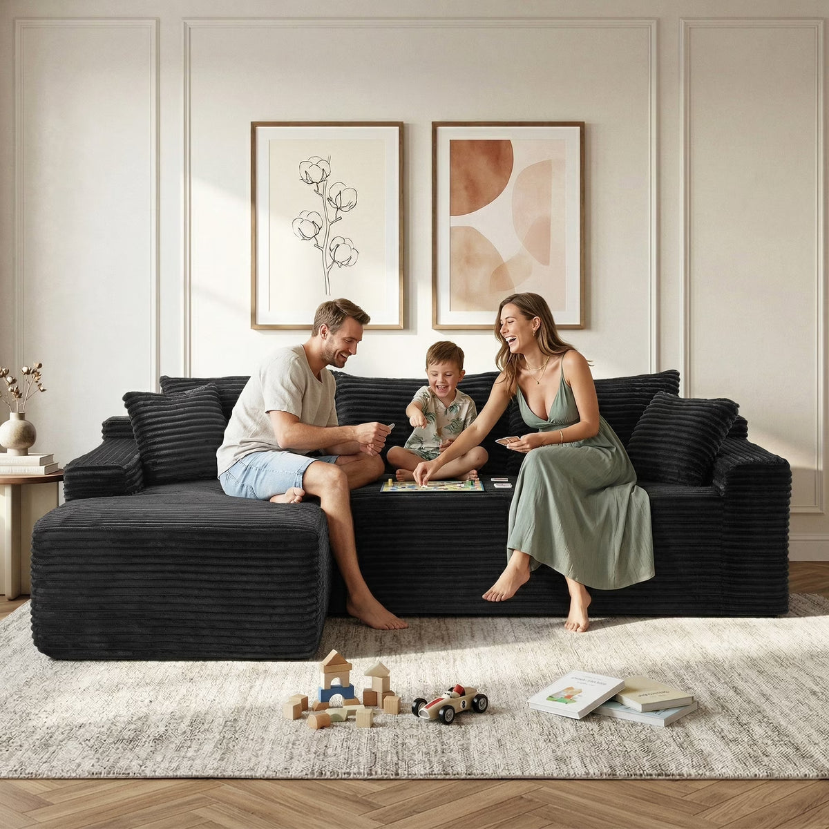 Aukfa 96" Boneless L-Shaped Sectional Sofa — Left-Facing Chaise