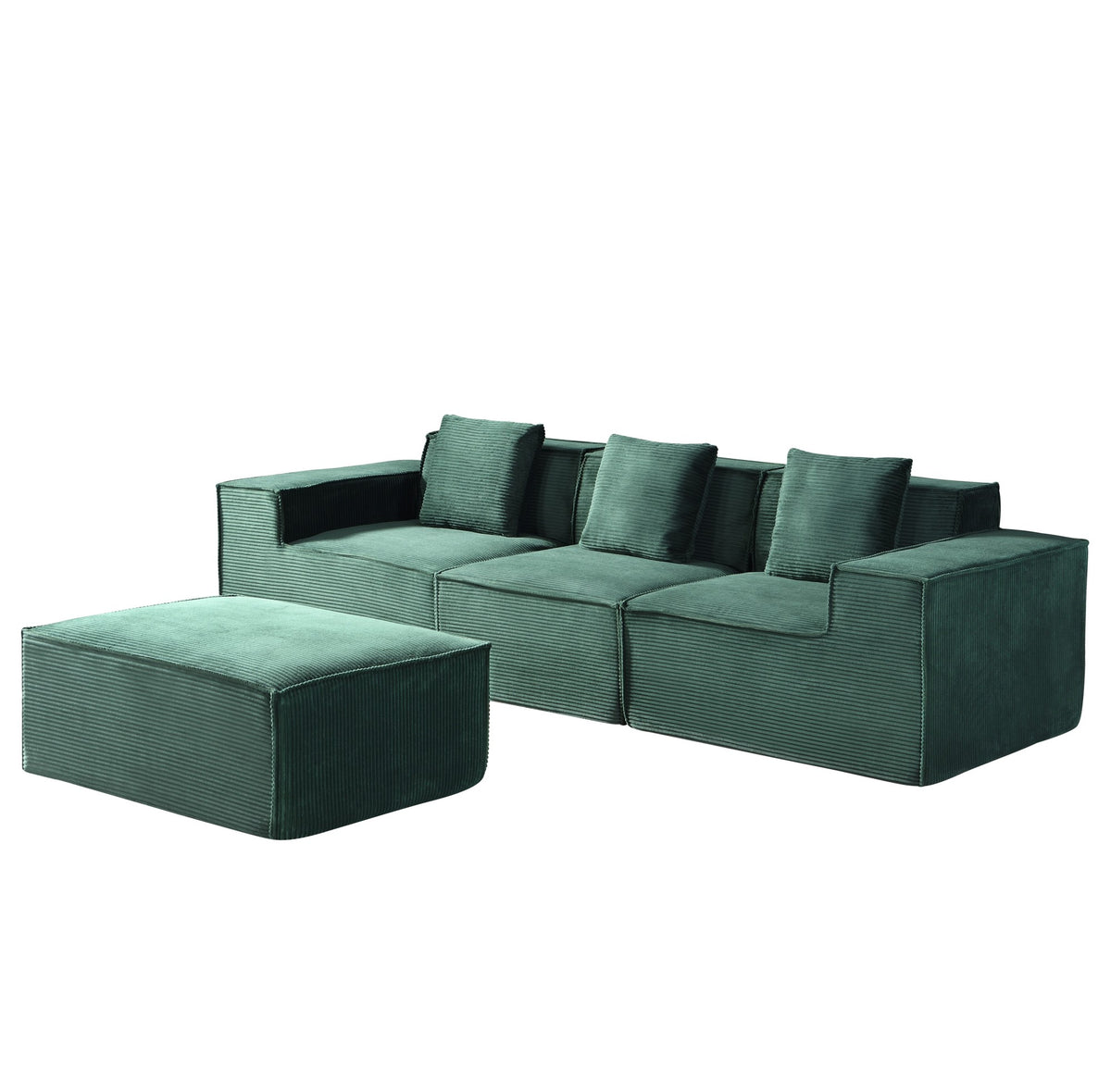 CozyForm Sectional Sofa, 4-Seat, Ottoman, Dark Green