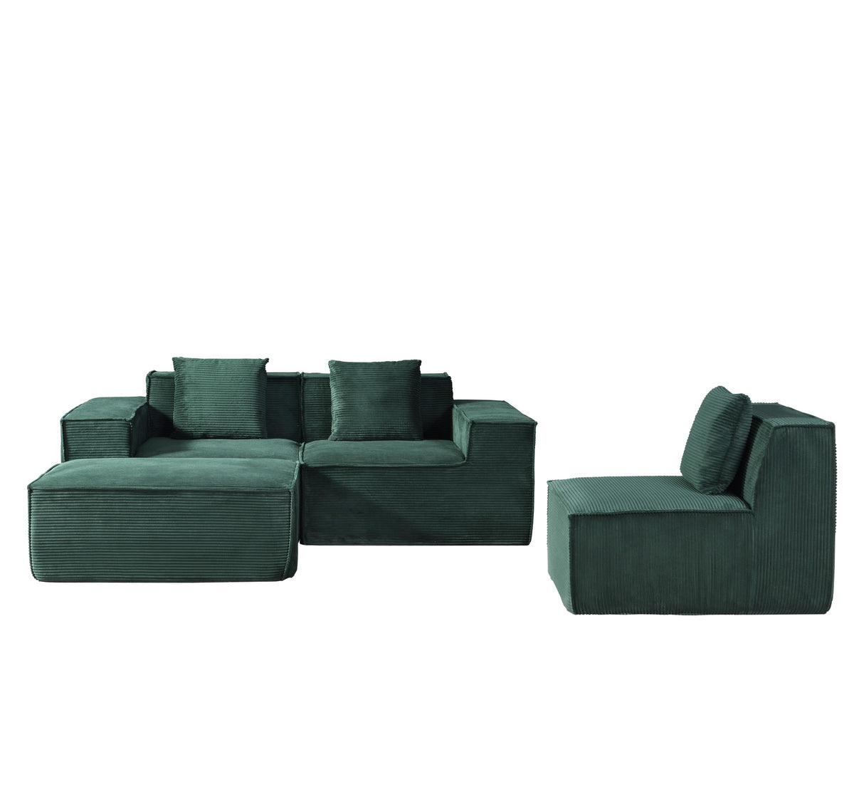 CozyForm Sectional Sofa, 4-Seat, Ottoman, Dark Green