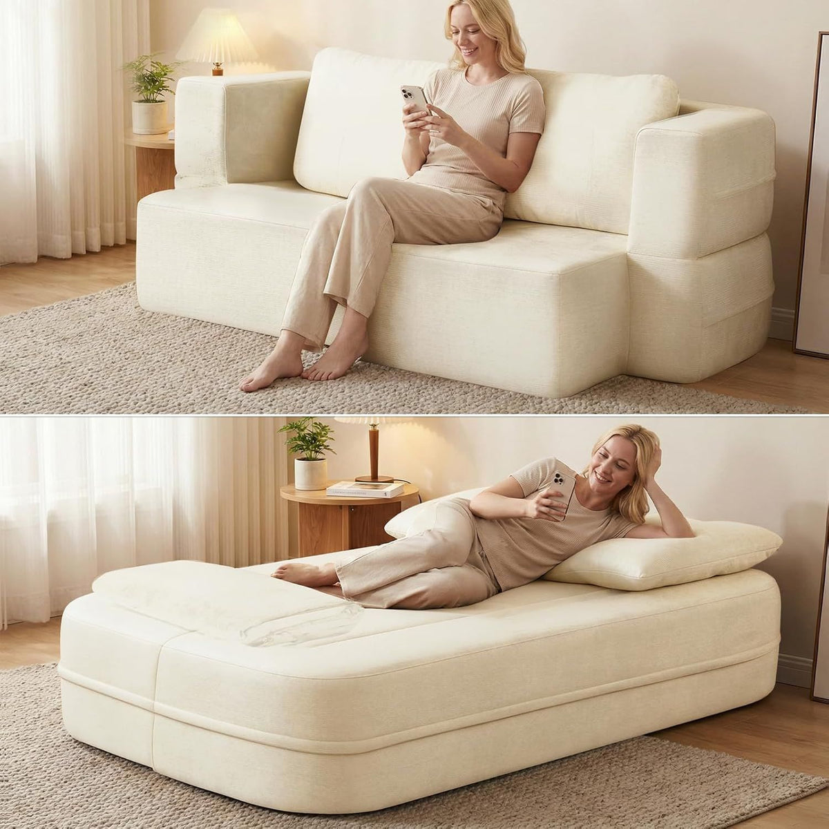 78.7" Convertible Cloud Sofa Bed with Blanket & Pillows, 2-Seat