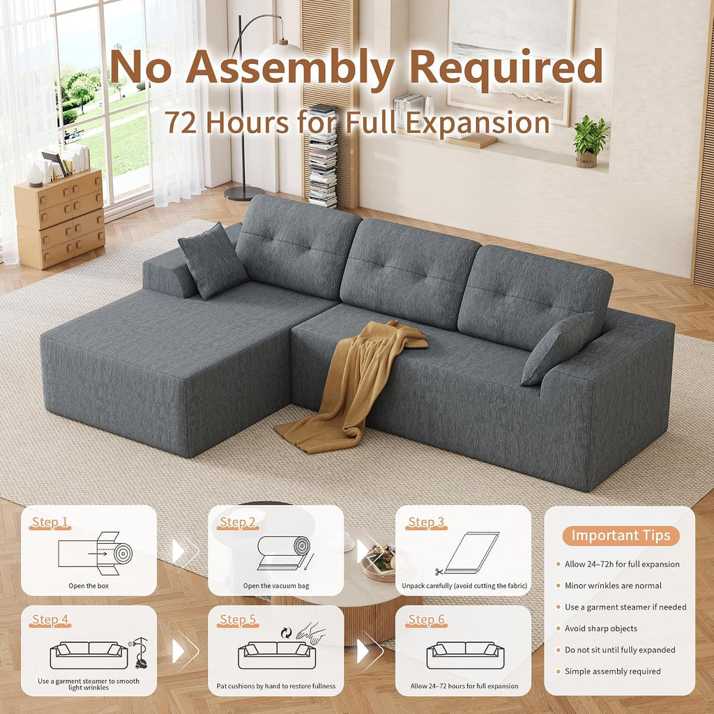 106" L-Shaped Modular Sectional Sofa, Boneless Cloud Couch
