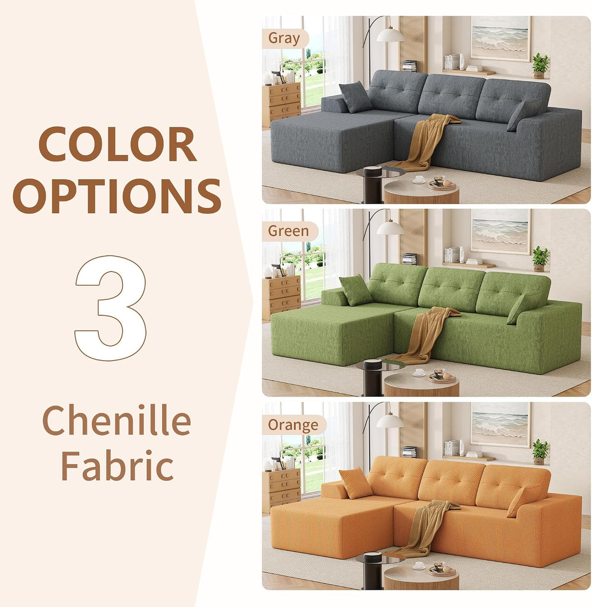 106" L-Shaped Modular Sectional Sofa, Boneless Cloud Couch