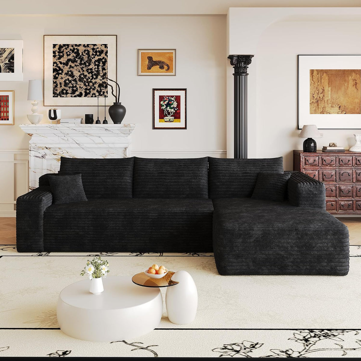 Nimbus Cloud L-Shaped Sectional 103", Right Chaise, 4-Seat, Black