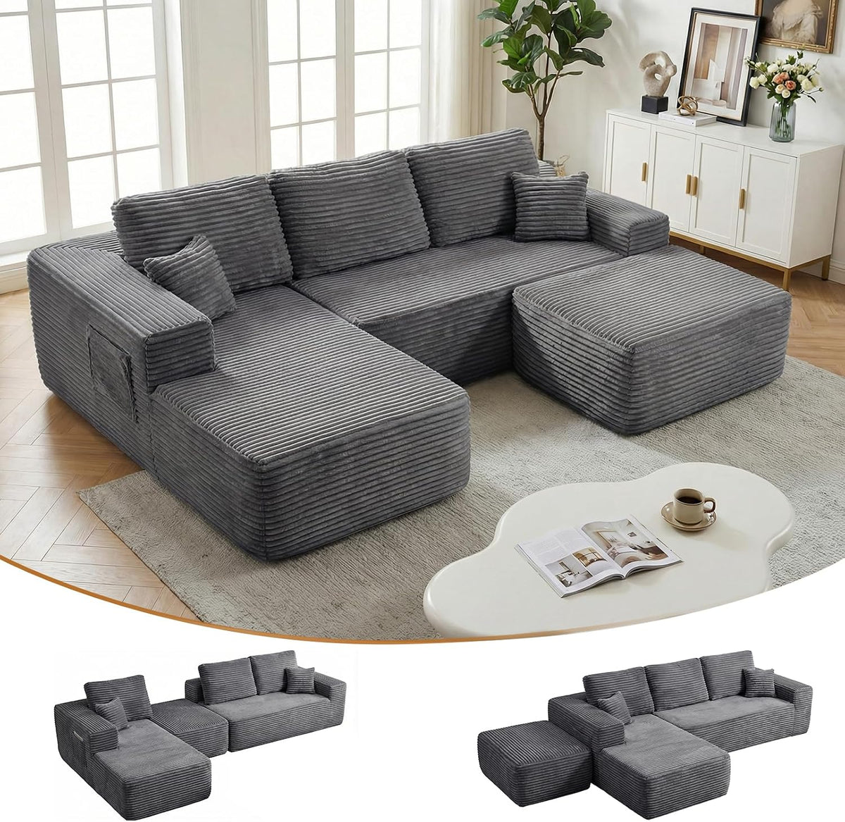 Echo Modular U-Shaped Sectional 104", 5-Seat, Gray