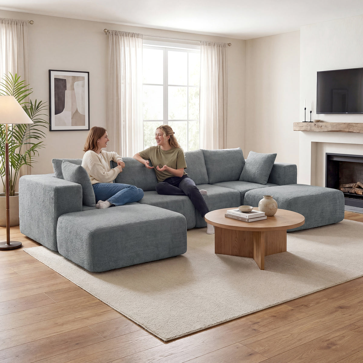 U-Shaped Sectional Sofa, 2 Ottomans, Dark Gray