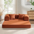 63" W Convertible Boneless Sofa Bed, Folding Corduroy Sofa Couch, No Assembly Floor Sleeper Sofa Couch for Living Room, Bedroom, Pumpkin Brown