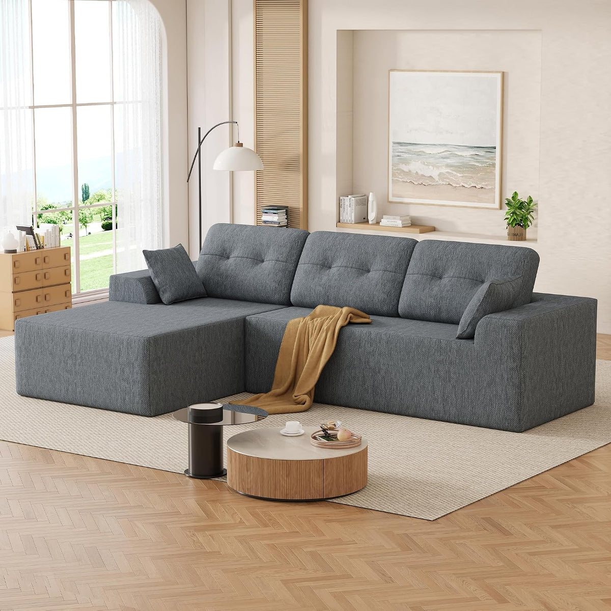 106" L-Shaped Modular Sectional Sofa, Boneless Cloud Couch