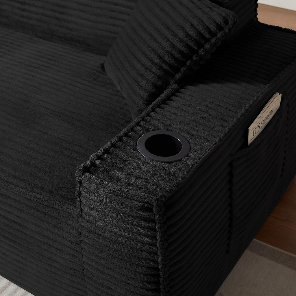 Cloud Loveseat Boneless Sofa Couch in a Box with Cupholders, Modern Corduroy Compressed Sofa for Living Room, 3 Seater High-Density Foam Couch with Pillows, No Assembly Required